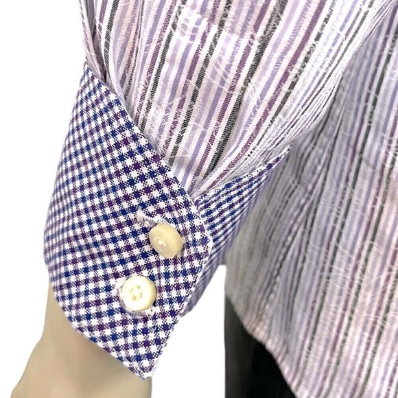 Unique NWOT Thomas Dean L/S Casual Dress Shirt in Pastel Stripes 100% Cotton SzL - Picture 5 of 11